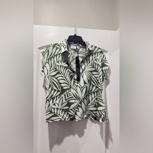 Nicole Miller Green Leaf Print Button Down Shirt